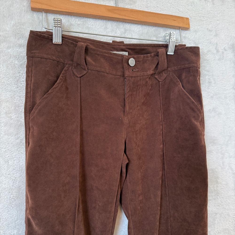Womens Y2K Brown Velvet Flare Pants junior 5 Velour Bootcut Forest fairy - Picture 4 of 10